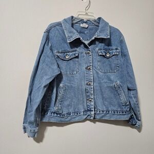 Carolina Blues Plus Denim Jacket Womens 16W Medium‎ Wash Cotton Trucker Coat